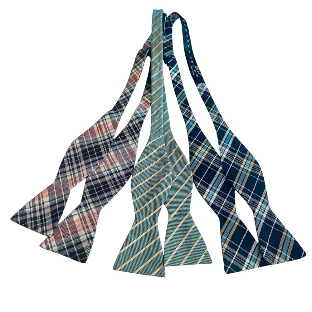 Lot 3 Penguin Silk Plaid Bow Ties Spring Colors Pastel Preppy Adjustable 14-20
